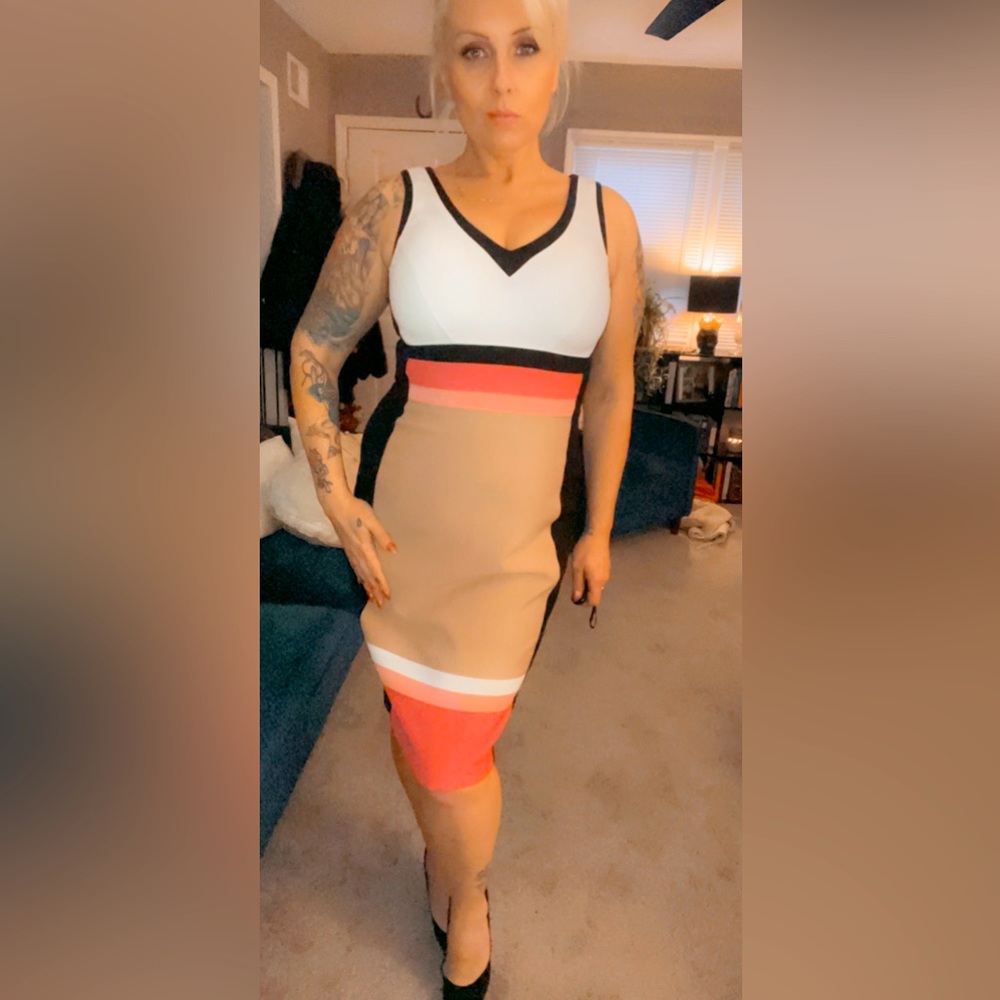 White House Black market size 12 black, and white cream, and pink dress